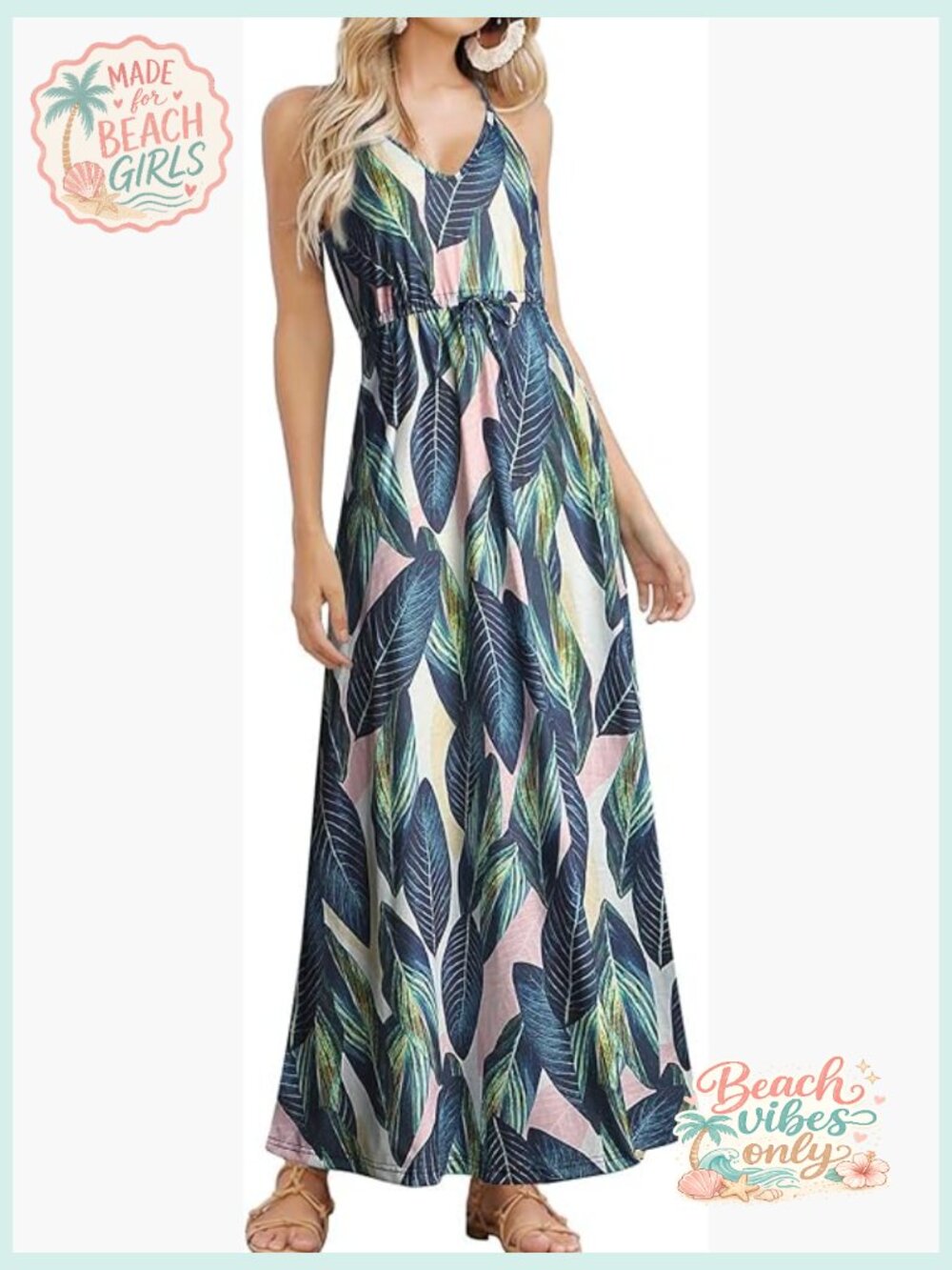 Sleeveless V-Neck Spaghetti Strap Maxi Dress with Pockets